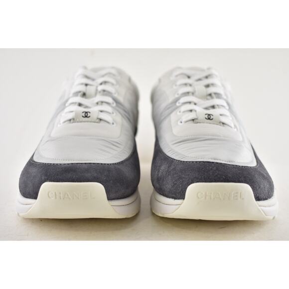 Chanel Mens 21C Grey Suede Ecru Nylon CC Logo Lace Low Top Trainer Sneaker 44 11 - Picture 7 of 12